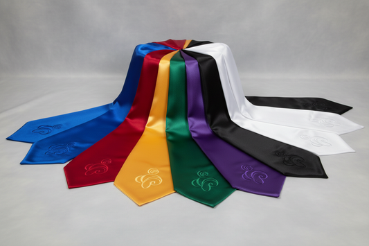 graduation stoles in multiple colors on display